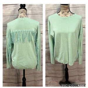 J Society Fringe Tech Top Mint Green Pullover Long Sleeves Size XS